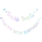 In My Double Digits Era Banner Iridescent Glitter 10th Birthday Party Decorations