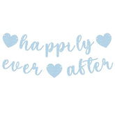 Pre-Strung Happily Ever After Banner - Light Blue Glitter Bachelorette Bridal Engagement Party Decoration Supplies, Bachelorette Wedding Party Banner For Engagement, Bridal Shower, Wedding Party Photo Booth Props