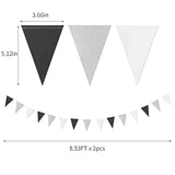 White Purple Gold Pennant Banner,2 Pack Glitter Sprinkles Paper Triang