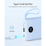 10000Mah Power Bank Built-In Cables, Portable Charger With Led Display, Slim Travel Battery Pack With Cords, 5 Output Dual Input Phone Charger For Cell Phone Smart Devcies-Blue(1 Pack)