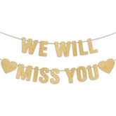 Pre-Strung Gold Glitter We Will Miss You Banner Retirement Farewell Party Decor