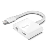 Belkin RockStar Lightning Audio Cable and Charger for iPhone 14, 13, 12, 11, 10 - White