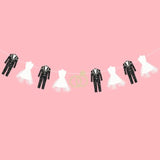 Bride And Groom Wedding Dress Garland Banner, 9.8 Ft Hanging Tuxedo And Gown With Gold Glitter Ring Cutout For Engagement Party, Bridal Shower, Bachelorette, Wedding Reception Decorations