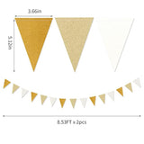 White-Gold Champagne Party-Decorations Banner,2 Pack Christmas Wedding Engagement Hanging Paper Triangle Pennant Flags Streamers,Bachelorette Neutral Baby Bridal Shower Supplies Decor
