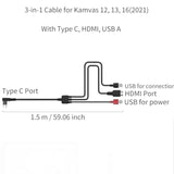 3-In-1 Cable, Compatible Kamvas 12/13/16 (2021)