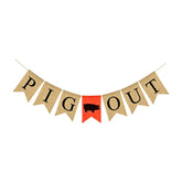 Party Banner Pig Out Garland Swallowtail Burlap Banner Wall Hanging Decoration For Funny Christmas Party Supplies Favors