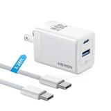 35W Usb-C Wall Charger Block: Gan Pd 3.0 Fast Charging Block, Foldable Compact Power Adapter With 3Ft Usb C To C Cable For Iphone 15/14/Pro Max/Plus/13/12 (White)