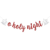 O Holy Night Banner, Jesus Nativity Scenes Banner For Religious Christmas Party, Jesus Xmas Eve Decorations, Merry Christmas Winter Holiday Party Decoration Red Glitter