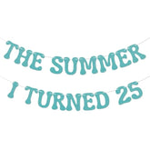 Summer I Turned 25 Banner, Blue Glitter Cheers to 25 Years Beach Party Decor