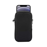 Neoprene Small Cell Phone Sleeve Zip Wallet With Neck Strap For iPhone Black