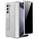 Miimall for Samsung Galaxy Z Fold 5 Case with Privacy Screen Protector, Built-in Adjustable Kickstand & Magnetic Hinge Protection All-Inclusive Protective Case for Galaxy Z Fold 5 5G(Silver)