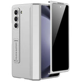 Miimall for Samsung Galaxy Z Fold 5 Case with Privacy Screen Protector, Built-in Adjustable Kickstand & Magnetic Hinge Protection All-Inclusive Protective Case for Galaxy Z Fold 5 5G(Silver)