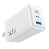 128W Usb C Wall Charger,Gan Iii 3-Port Fast Charging Station,Pd Qc Foldable Charger Block Portable 65W Usb C Laptop Adapter For Macbook Pro/Air,Ipad Pro,Galaxy S23,Dell Xps 13,Iphone 15/Pro (White)