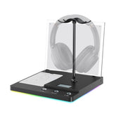 DemoStation B3+ Bluetooth Headphone Stand for Audio Demo, RGB Lighting, TF/USB/AUX Inputs, Dual Headset Display with USB-C Charging Port, Acrylic