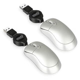 2 Pack Mini Retractable Cable Usb Optical Mouse, Silver, Unisex