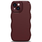 For Iphone 14 Plus Case Wave, Curly Frame Design For Women Girls, Cute Wavy Solid Color Aesthetic Phone Case Soft Flexible Tpu Shockproof Full-Body Protective Cover 6.7" - Wine Red