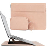 13-14 Inch Laptop Sleeve With Stand For Macbook Air 13 2018-2024 (M2 A2681 M1 A2337)/ Macbook Pro 13 2016-2024 (M2 A2686 M1 A2338 A2251 A2289 A2159), Pu Leather Case With Pouch, Pale Pink