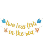 Two Less Fish In The Sea Gold Glitter Banner For Nautical Sea Theme Engagement Party Beach Wedding Anchor Cruise Banner Decorations