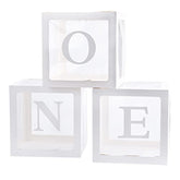 First Birthday Decorations For Boy Or Girl, 3 Pcs One Balloon Boxes For 1St Birthday, Baby Clear Blocks Party Decor With One Letters For Photoshoot Props, Cake Smash Backdrop