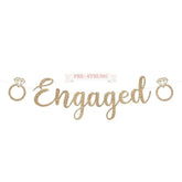 Pre-Strung Engaged Banner - No Diy - Gold Glitter Wedding Engagement Bridal Shower Banner - Pre-Strung On 8 Ft Strand - She Said Yes, Bride To Be, Happy Engagement Party Decorations - No Diy