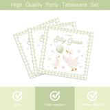 96Pcs A New Silly Goose Baby Shower Tableware Kits Goose Theme Disposable Paper Plates And Napkins Set For 24 Guests Farm Animal Baby Shower Supplies For Girls Boys