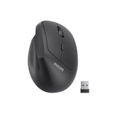 PHILIPS Ergonomic Mouse - Vertical Mouse with 800/1200/1600 Adjustable DPI, 6 Silent Buttons Design for S/M Hands, Auto Power Saving,Light Weight, 2.4GHz Wireless Mouse for Laptop, Desktop, PC-Black