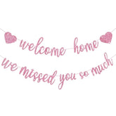 Welcome Home We Missed You So Much Banner Pre-Strung Glitter Welcome Home Decorations Office Homecoming Paper Garland Sign Party Supplies,No-Diy,Pink