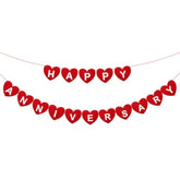 Pre-Strung Happy Anniversary Banner - No Diy Felt Wedding Anniversary Party Banner Sign Red Heart Garland For Romantic Wedding Decorations