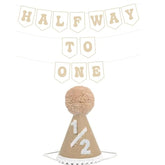 6 Months Birthday Decorations, Beige Half 1/2 Birthday Decorations With Half Way To One Banner And 1/2 Bir-Thday Hat For Six Months Ha-Lf Year Bd Decor-Ations Boy Girls