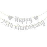 Happy 25Th Anniversary Banner, 25Th Wedding Anniversary, 25Th Birthday,25 Years Loved Party Decorations, Silver Glitter