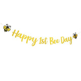Happy 1St Bee Day Banner,Glitter Gold 1St Birthday Themed Party,One High Chair Sign Boy Girl First Birthday Party Decorations.