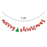 Red Glitter Merry Christmas Banner Holiday Party Decoration