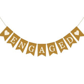 Engaged Burlap Banner – Rustic Engagement Party Garland, Pre-Strung 9-Piece Pennants, 5×7? Wedding & Bridal Shower Decorations, Photo Backdrop Props