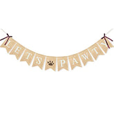 Burlap "Let's Paw-ty" banner with paw print for dog birthday and pet party décor