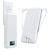 Portable Charger With Built-In Cables & Ac Wall Plug,Ultra Slim 13800Mah Usb-C Power Bank,4 Output 2 Input Lcd Display External Battery Pack Phone Charger Compatible With Iphone Samsung Android-White