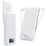 Portable Charger With Built-In Cables & Ac Wall Plug,Ultra Slim 13800Mah Usb-C Power Bank,4 Output 2 Input Lcd Display External Battery Pack Phone Charger Compatible With Iphone Samsung Android-White