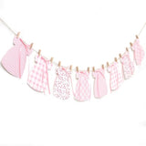 Pink Gingham Baby Dress Bodysuit Banner Floral Bow Baby Shower Decor