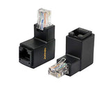 90 Degree Ethernet Lan Rj45 Male To Female, Right Angle Network Cat5 / Cat5E / Cat6 Extender Adapter(2-Pack) Black,(Up Angle)