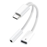 USB C to 3.5mm Audio Adapter 2 in 1 USBC to Headphone Jack Adapter with PD Fast Charging Dongle Cable Type C to Aux for iPhone 17 16 15, Galaxy