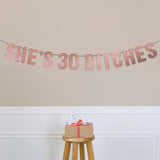 Happy 30th Birthday Rose Gold Glitter Pre-Strung Banner for Women