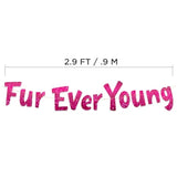 Furever Young Pink Glitter Banner Dog & Cat Birthday Decorations Funny Puppy And Kitten Party Supplies