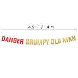 Funny gold glitter "Happy Birthday" banner for men’s milestone and retirement parties