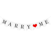 Marry Me Banner, White Cardboard With Black Letters, Swallowtail Desig
