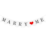 Marry Me Banner, White Cardboard With Black Letters, Swallowtail Desig