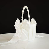 Flower Girl Basket With Pearl Handle, Ivory Fariy Wedding Baskets For Flower Girls