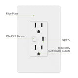 Smart Electrical Outlet With 2 Controlled Plugs And Type-C Charging, In-Wall Smart Wi-Fi Outlet With Voice And App Remote Control, Compatible With Alexa And Google Assistant, 2.4Ghz Wi-Fi Only