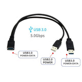 Usb 3.0 Splitter Y Cable Usb 1 Female To 2 Male Extra Power Data Extension Cable For 2.5" Mobile Hard Disk