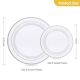 200Pcs Silver Plastic Plates, Heavy Duty Disposable Gold Plates With 100 10.25 Inch Dinner Plates And 100 7.5 Inch Dessert Plates, Disposable Plates For Party, Holiday, Wedding, Christmas