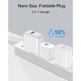 20W Dual Port Fast Charger For Ipad 9Th 8Th 7Th 6Th 5Th Generation 10.2 Inch, Ipad Air 3/2, Ipad Mini 5/4/3, Foldable Wall Charger With 6.6Ft Usb-C To Lightning Fast Charging Cable