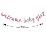 Welcome Baby Shower Party Banner,Boy And Girl Glitter Paper Sign For Baby Shower Decoration,Party Supplies Backdrop (Rose Gold)